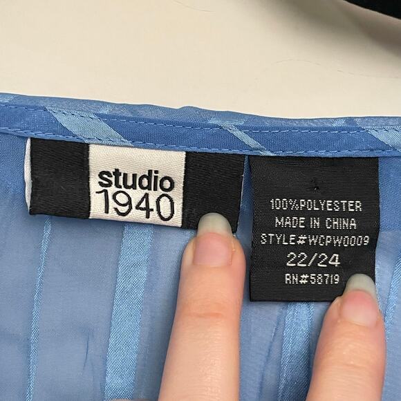 Vintage L Wicked stripe metallic blue long sleeve sheer blouse ruffle cardigan - Picture 4 of 7